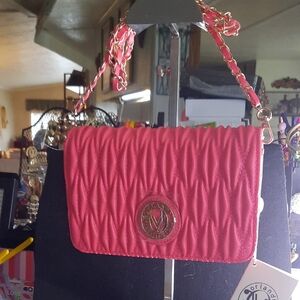 Valentino Orlandi Quilted Pink Crossbody with Gold Chain